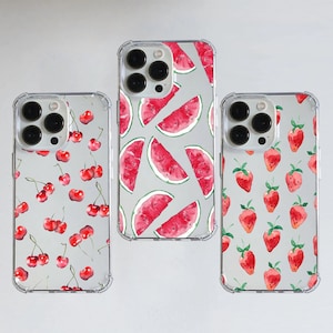 Étui pour iphone antichoc transparent rouge pastèque fraise cerise 11 12 13 14 15 16 Pro Max Mini Plus 6 7 8 XR X Xs Max Plus