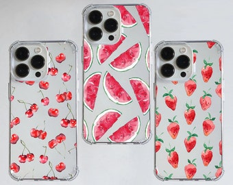 Transparent Red Juicy Watermelon Strawnerry Cherry Print Shockproof Case for iPhone 11 12 13 14 15 Pro Max Mini Plus 6 7 8 XR X Xs Max Plus