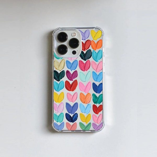 Funda transparente de corazones multicolores a prueba de golpes para iPhone 11 12 13 14 15 Pro Max Mini Plus 6 7 8 XR X Xs Max Plus