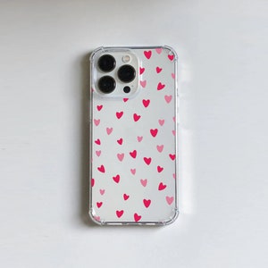 Coque antichoc transparente coeurs roses pour iPhone 11 12 13 14 15 16 Pro Max Mini Plus 6 7 8 XR X Xs Max Plus