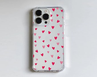 Transparent Pink Hearts Shockproof Case for iPhone 11 12 13 14 15 Pro Max Mini Plus 6 7 8 XR X Xs Max Plus