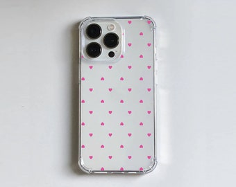 Transparente rosa Herzen Stoßfeste Hülle für iPhone 11 12 13 14 15 Pro Max Mini Plus 6 7 8 XR X Xs Max Plus