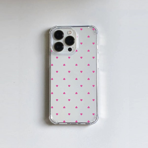 Transparent Pink Hearts Shockproof Case for iPhone 11 12 13 14 15 Pro Max Mini Plus 6 7 8 XR X Xs Max Plus