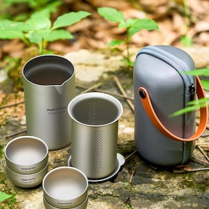 Tetera de titanio de 5 piezas, tetera, taza de té, tetera, juego de bandeja portátil