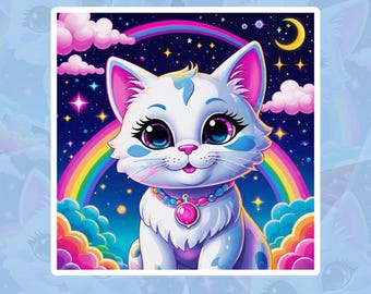 90s Nostalgia Cat Sticker: Colorful Cartoon Vinyl
