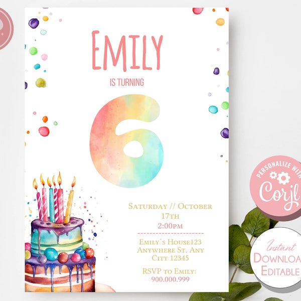 Birthday invitation, birthday,  template, instant download editable, cute invite, printable template, customizable party DIY