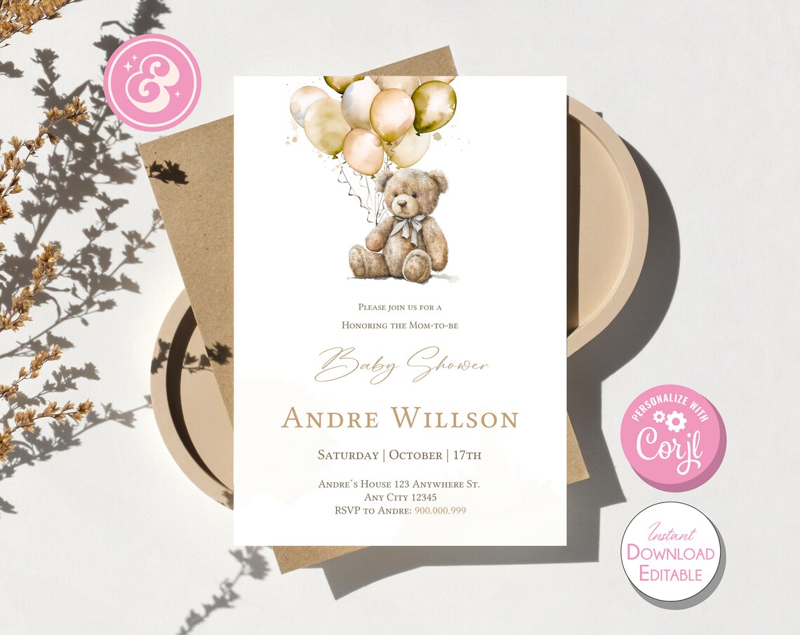 Baby Shower Invitation, Baby Shower Template, Instant Download Editable ...