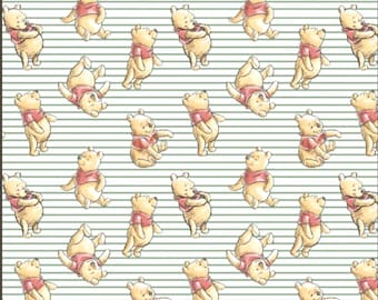 Winnie the Pooh Fabric, Blue Stripes, 100% Cotton, Springs Creative