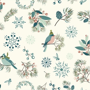Arrival of Winter /Main /Birds /Teal  /Sandy Gervais /Riley Blake Designs /BTHY/BTY/ cut continuous