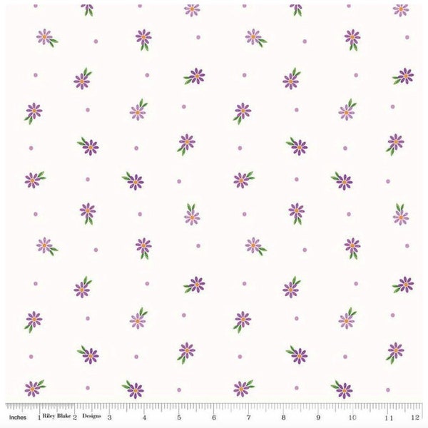 Strength In Lavender /Riley Blake Designs /Ditsy White /Fabric by the half yard /cut continuous
