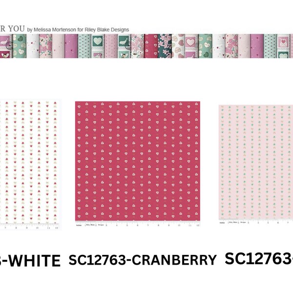 Mint for You Heartstrings /White/Cranberry /Blush Metallic Accents /Riley Blake Designs/ Melissa Mortenson /Valentines Fabric/BTY