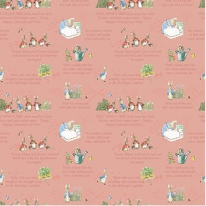 The Tale of PETER RABBIT /TEXT /Coral /Beatrix Potter /Riley Blake Designs /C14701 - Coral /By the Half Yard /By the Yard /Cut continuous