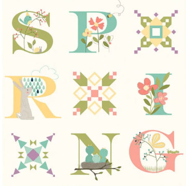 Hello Spring CREAM PANEL /Sandy Gervais /Riley Blake Designs /36" x 43.5"