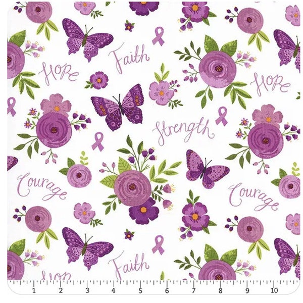 Strength In Lavender /Riley Blake Designs /White /Floral /Lavender /Fabric by the half yard