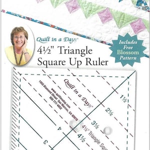Quilt in a Day Triangle Square up Ruler + Blossom Quilt Pattern by Sue Bouchard /Quilting Tool for Half Square Triangles