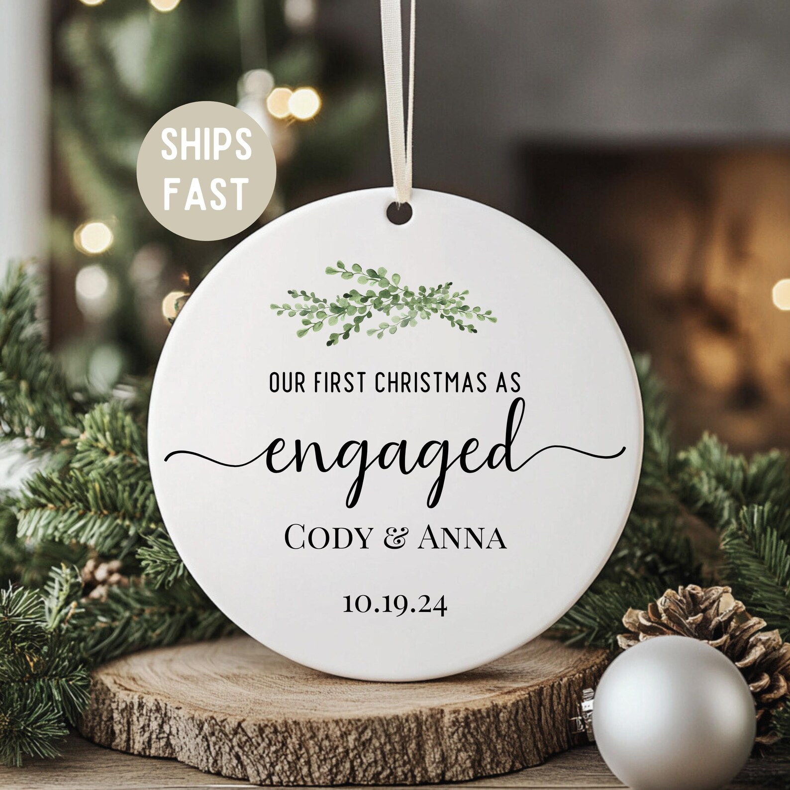Engaged Tag Personalized Engagement Gift Ornament, First Christmas Engaged Gifts ...