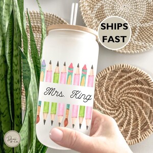 Personalized Teacher Glass Cup, Custom Teacher Appreciation Frosted Iced Coffee Cup, Back to School Gift for Teacher Tumbler, Teacher Gift