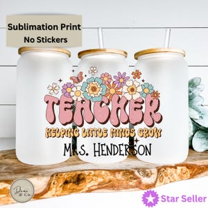 Personalized Helping Little Minds Teacher Glass Cup, Custom Teacher Iced Coffee Libbey Glass Tumbler Mug, Back to School, Gift for Teacher