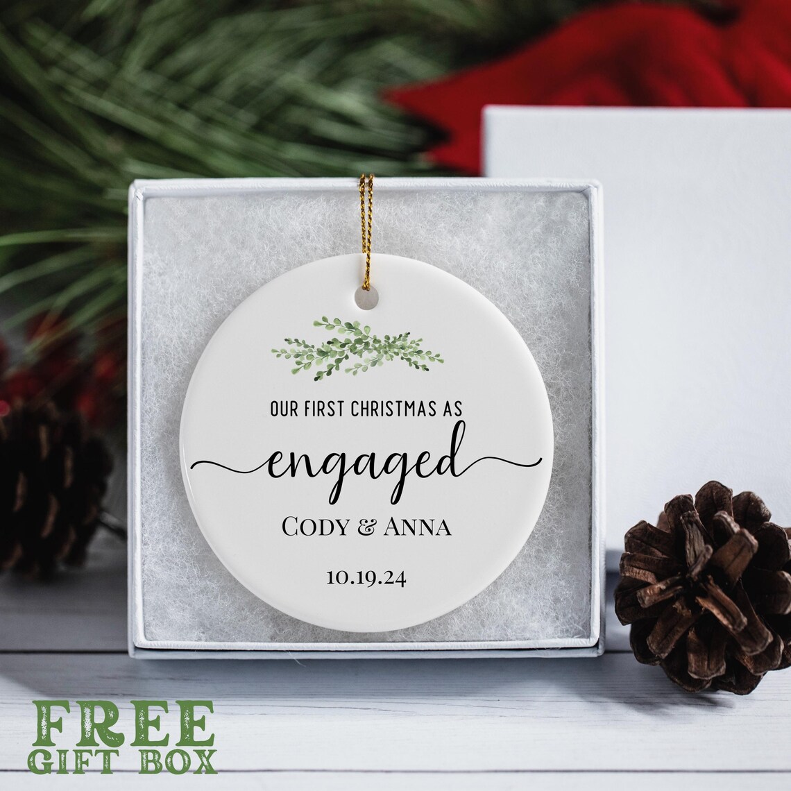 Engaged Tag Personalized Engagement Gift Ornament, First Christmas Engaged Gifts ...