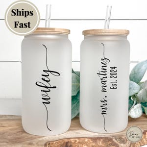 Custom Wifey Glass Cup for Bride to Be-Bridal Tumbler Glass Cup with Lid and Straw-Engagement Gift Cup for Future Mrs-Wifey Coffee Cup