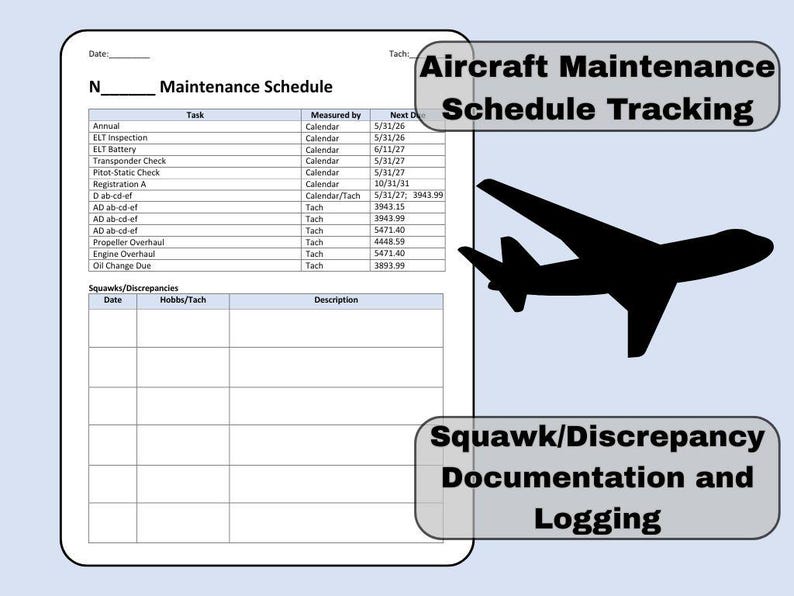 Printable Aircraft Maintenance Logbook: Aviation Tracker (PDF) - Etsy