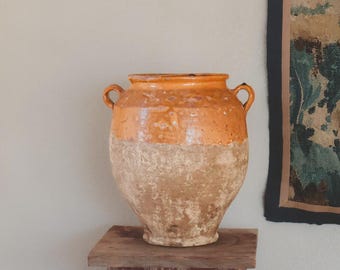 Antique Spanish Orza Storage Jar | Glazed Terracotta Pottery | Rustic Mediterranean Kitchen Decor | 19th Century