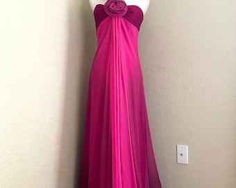 Vintage Pink Ombré Evening Gown | 90s Silk Formal Dress | Elegant Designer Style Dress