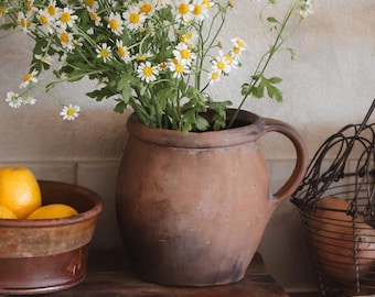 Antique Spanish Terracotta Cántaro | Rustic Earthenware Farmhouse Jug Vase
