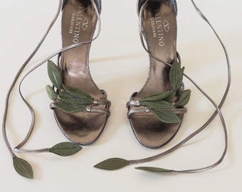 Vintage Valentino Garavani Leaf Heels | Designer Lace-Up Sandals | Statement Evening Shoes Size 37