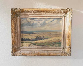 Antique English Landscape Oil Painting | Early 20th Century Countryside Landscape | Framed European Art