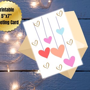 Digitale kleurrijke harten wenskaart, afdrukbare kaart voor alle gelegenheden, Instant Download PDF-liefdeskaart, verjaardagskaart, Valentijnsdagkaart,