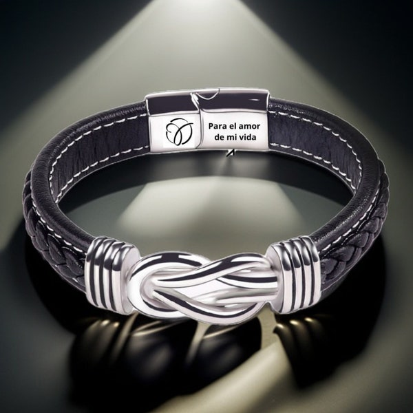 Bracelet infini en cuir gravé personnalisé pour homme - Cadeau pour Noël et toute occasion, signe du zodiaque.