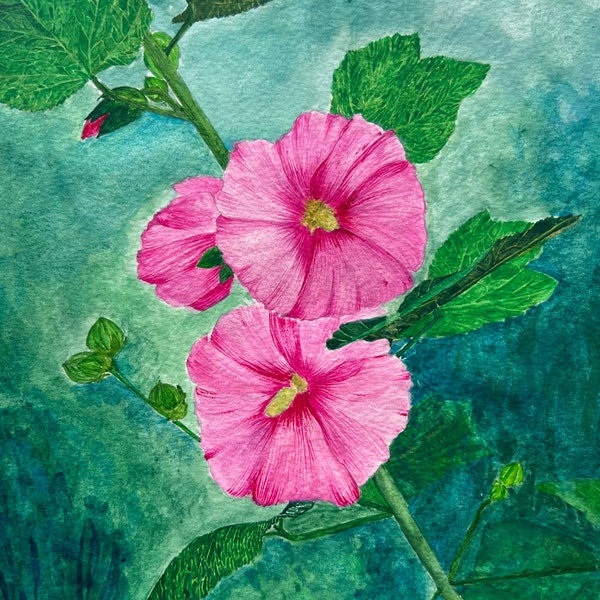 Hollyhocks Painting - Etsy