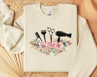 Florales Friseur Rundhals-Sweatshirt - Kosmetikerin Geschenk