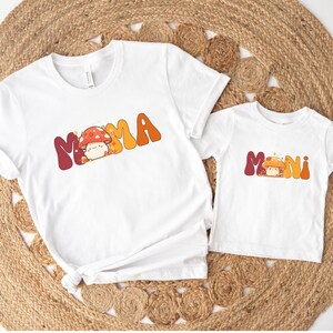 Cute Fall Matching Outfit for Mom and Daughter Mom and Mini Son Shirt Baby Bodysuit Thanksgiving Shirt Toddler Kid Adult Family Mushroom Tee