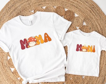 Set di magliette a forma di fungo per mamma e figlio, magliette autunnali coordinate per la famiglia