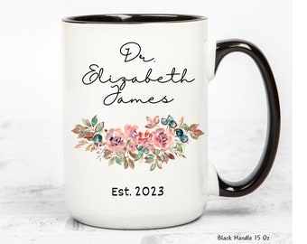 Personalized PhD Mug, Floral Doctorate Graduation Gift