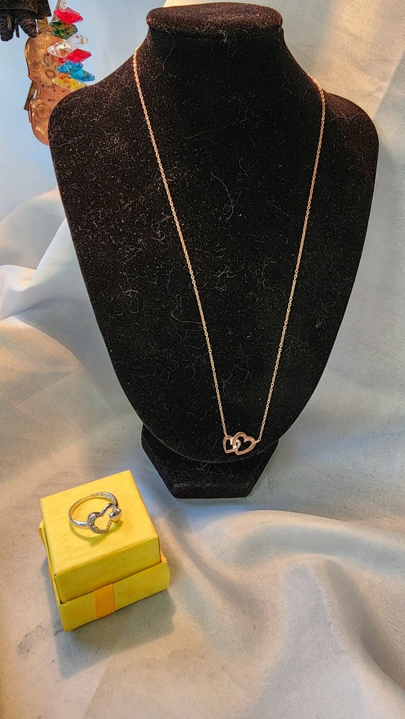 925 Silver Double Heart Necklace and Ring