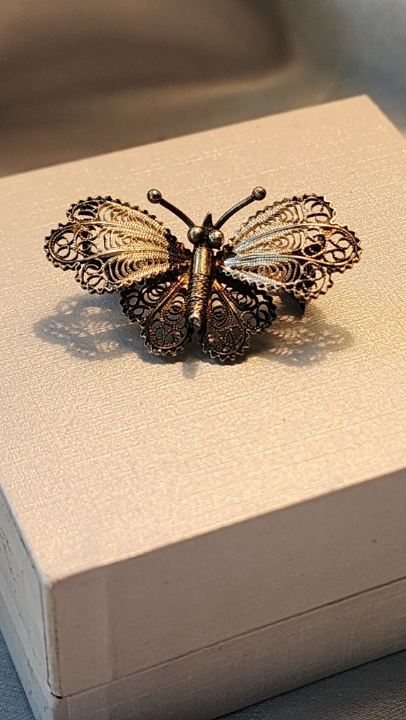Antique 800 Silver Filigree Butterfly Brooch