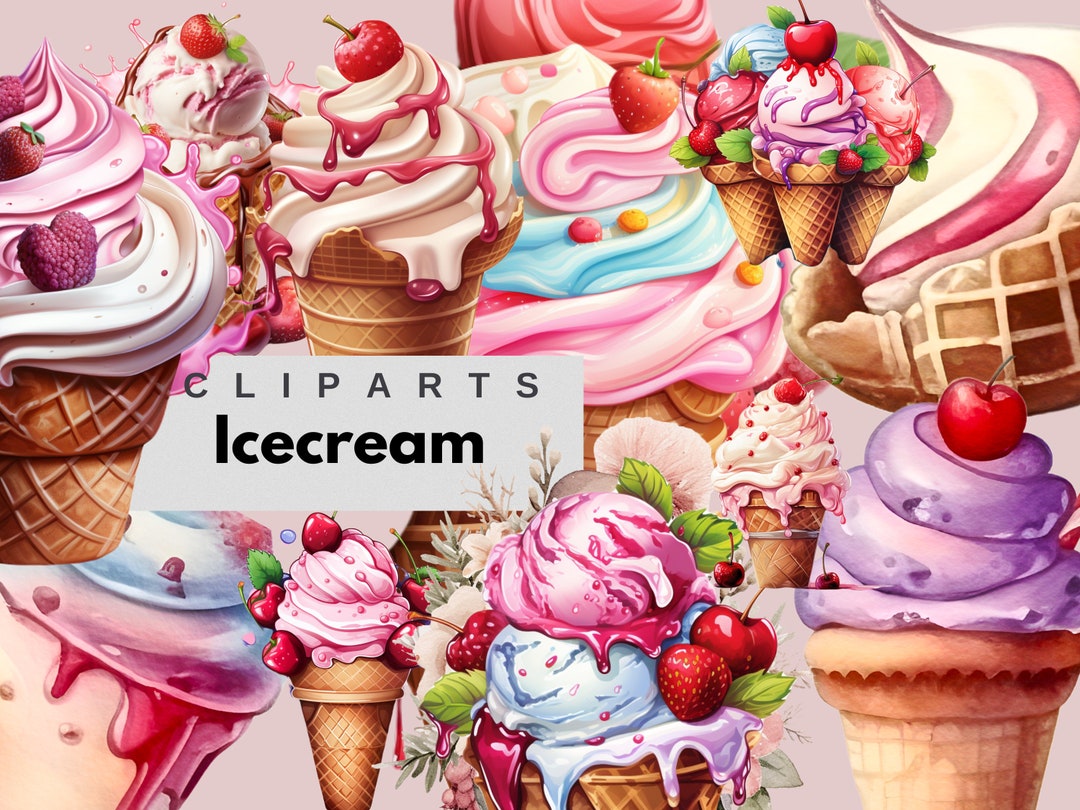 Ice Cream Watercolor Clipart Bundle Desserts Png Ice Cream Etsy