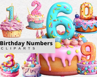 Birthday Numbers Clipart: 0-9 Candy Toppings PNG Files for Cakes & Cupcakes! High-Resolution Instant Download, Commercial Use