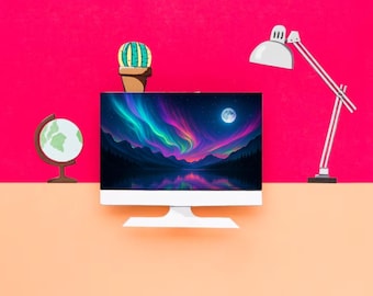 Aurora Borealis Wallpaper: Full Moon Lake - Digital Art (1920x1080px JPG File)