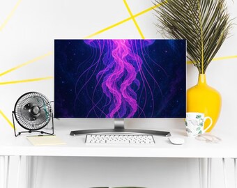 Glowing Jellyfish Digital Wallpaper: Cosmic Ocean Art (Digital Download