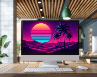 Sunset Cityscape Digital Wallpaper: Vibrant Skyline Art (1920x1080px, Multiple Ratios)