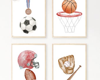 Watercolor Sports Nursery Print Set: Baseball, Football, Basketball (Digital Download)