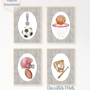 Vintage Sports Nursery Prints: Watercolor Art, Boys Room Decor (Digital Download)