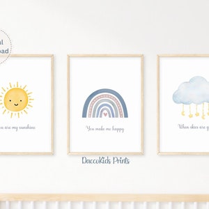 Boho Nursery Prints,Rainbow nursery,Sun Cloud Rainbow, You are my sunshine,Printable Nursery Art, Wall Art, Sunshine Prints, DIGITALDOWNLOAD