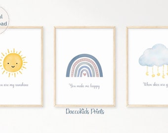 Boho Nursery Prints: Sun, Cloud, Rainbow Wall Art (Digital Download)