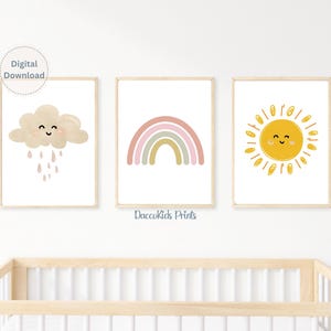 Neutral Rainbow Nursery Wall Art Prints - Set of 3 (Digital Download