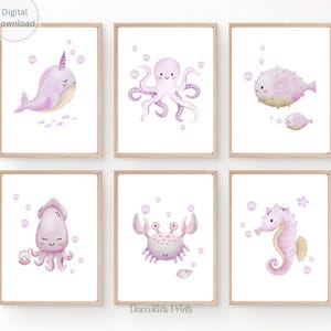 Under the Sea Nursery Prints: Watercolor Sea Animals (Digital Download Set of 6 Posters)